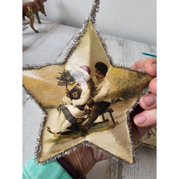 Sullivan's tinsel star Victorian Xmas decor vintage style kids sled double-faced - Picture 4 of 6